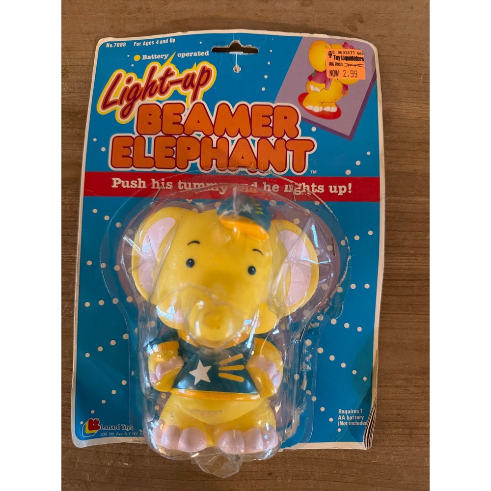 Vintage 1990 Lanard Toys Light Up Beamer Elephant Yellow Figure No. 7088 New NOS